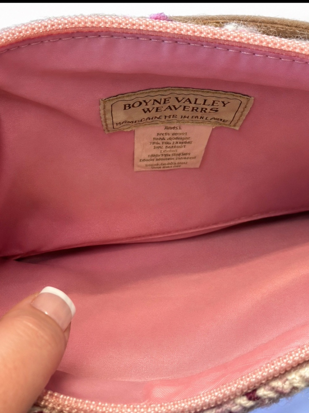 Boyne Valley Weavers Wool Blend Knit Shoulder Bag Pink Plaid Made In Ireland - Picture 3 of 7